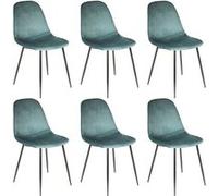 ALESSIA - Lot de 6 Chaises Velours Côtelé Bleu Canard