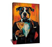 Alessio Cacciatore Tableau Chien Drôle - Deco Bar Cocktail - Impression Sur Toile Chambre - Décoration Murale Moderne - Toile Pop Art - Idée Déco Bureau - Idée Cadeau Bar (80x60cm)