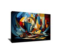 Alessio Cacciatore Tableau Forme Geometrique Avec Cadre - Décoration Murale Abstraite - Toile Décorative Murale Zen - Tableau Cubisme - Impression Sur Toile Colorée - Idée Déco Bureau (60x40cm)