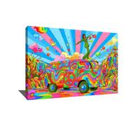Alessio Cacciatore Tableau Hippie - Cadre Décoration Murale Pop Art - Impression Sur Toile Avec Cadre - Tableau Psychédélique - Peace and Love Decoration - Deco Année 60 Et Hippie, 60x40cm