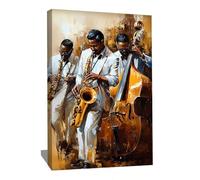 Alessio Cacciatore Tableau Musicien Jazz - Toile Murale Musique Jazz - Décoration Murale Dorée Salon - Art Mural Abstrait En Toile - Tableau Musique Decoration - Idée Déco Bureau (80x60cm)