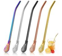 Alethron Bombilla Maté Lot de 5 pailles 2 en 1 en acier inoxydable 18 cm Cuillère amovible avec paille réutilisable Cuillère en métal pour thé, café, jus, cocktails