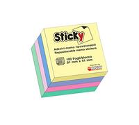 Alevar Sticky Cube 250 feuilles adhésives repositionnables format 51 x 51 mm, 4 couleurs pastel assorties