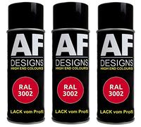 Alex Flittner Designs 3X Ral Spray Peinture Vernis Voiture Laque Teintée Pulvérisation RAL3002 Rouge Carmin Brillant
