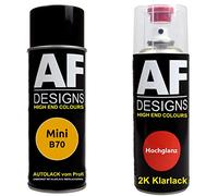 Alex Flittner Designs Vernis Voiture Pulvérisation Kit pour Mini B70 Volcanique Orange Uni 2K Vernis Transparent Basislack Aérosol Spray 2x400ml