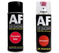 Alex Flittner Designs Vernis Voiture Pulvérisation Kit pour Porsche 84A Rouge Indien 2K Vernis Transparent Basislack Aérosol Spray 2x400ml