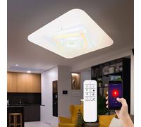 Alexa plafonnier smart plafonnier commande vocale LED salon lumière télécommande dimmable, fonction mémoire veilleuse CCT, métal blanc, 1x LED 40W 3500Lm 3000-6500K, HxLxP 6.5x50x50cm