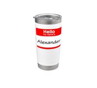 Alexander, badge avec inscription « Hello My Name is » Gobelet isotherme en acier inoxydable double paroi