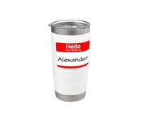 Alexander, badge avec inscription « Hello My Name is » Gobelet isotherme en acier inoxydable double paroi
