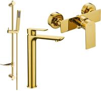 Alfa DF02 Set de mitigeurs de lavabo et de douche avec accessoires, or (745714DF02-50)