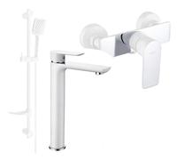 Alfa DF62 Ensemble de mitigeurs de lavabo et de douche avec accessoires, blanc/chrome (745714DF62-02)