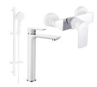 Alfa DQ40 Ensemble de mitigeurs de lavabo et de douche avec accessoires, blanc/chrome (745714DQ40-02)