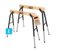 Alfa Tréteaux de chantier pliants - Supports de travail - 2 pièces | Tréteaux de travail réglables en hauteur en acier robuste et bois, charge maximale : 300 kg, pratique et peu encombrant