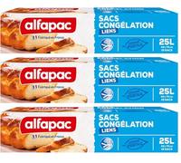 Alfapac - 15 Sacs Congélation À Lien - Format Xxl - Vegetal Origin - Fabriqué En France - Sacs De Dimensions 42 X 70 Cm (Lot de 3)