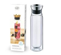 alfi FLOWMOTION 0,75l, carafe en verre à double paroi en borosilicate, versement automatique, passoire intégrée, couvercle amovible, lavable au lave-vaisselle, carafe en verre isotherme