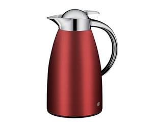 alfi SIGNO 1,0 l, rouge satiné, pichet isotherme en acier inoxydable avec insert en verre trempé hygiénique, bouchon à vis avec bouton poussoir confortable, poignée ergonomique, d'une seule main,