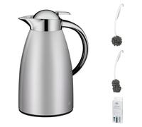 alfi SIGNO Isolierkanne satin silver – Vorteilsset mit Reinigungsbürste CLEAN FIX 30 cm | HAN 1421463100 | EAN 4002458525018