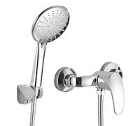 ALFKET Mitigeur Douche Douchette Set, Robinet Baignoire Montage Mural | Douchette x3 Modes et 150cm Tuyau et Support, Monocommande Réglage de Température Universel Filetage G1/2, Chromé, Argenté