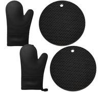 Alfuny Set Gants de Four Silicone, 1 Paire, Noir, Résistant Chaleur | structure alvéolée antidérapante, imperméable, pour cuisson grill barbecue, taille universelle, gants cuisine gants cuisson