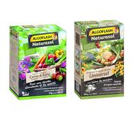 ALGOFLASH NATURASOL Engrais contenant de la Corne torréfiée et Sang Séché, Jusqu'à 100m², 3 kg, ACORNBIO3, Vert & ALGOFLASH NATURASOL Engrais universel longue, Jusqu'à 16m², 800gr, AUNIBIO8