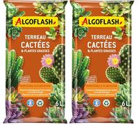 Algoflash Terreau Cactées et Plantes Grasses, Utilisable en Agriculture Biologique - 6 L, Marron (Lot de 2)
