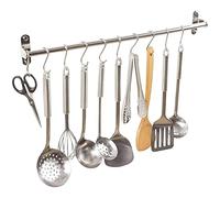 Alicemall Porte Ustensiles Cuisine 60cm avec 10 Crochets Amovible, Support de Cuisine Mural en Acier Inoxydable