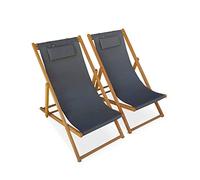 Chiliennes bois - Creus - 2 transats en bois d'Eucalyptus huilé avec coussin repose-tête gris