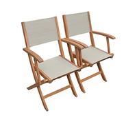 Alice's Garden - Fauteuils de Jardin en Bois et textilène - Almeria Gris Taupe - 2 fauteuils pliants en Bois d'Eucalyptus huilé et textilène
