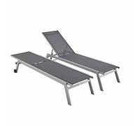swe lice's Garden - Lot de 2 Bains de Soleil Elsa en Aluminium Gris et textilène Gris foncé. transats Multi Positions avec roulettes
