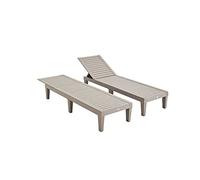 Lot de 2 bains de soleil. PIA. transats multi positions. en plastique. gris taupe