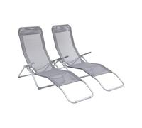 Alice's Garden - Lot de 2 Bains de Soleil pliants - Levito Gris Anthracite - Transats textilène 2 Positions. chaises Longues