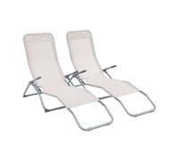 Alice's Garden - Lot de 2 Bains de Soleil pliants - Levito Taupe - Transats textilène 2 Positions. chaises Longues