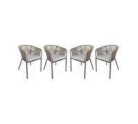 Alice's Garden - Lot de 4 fauteuils de Jardin en Corde Beige et Acier galvanisé. Coussin Beige