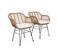 Alice's Garden - Lot de Deux fauteuils Effet rotin- résine et métal Noir. Style Colonial. Assise Beige