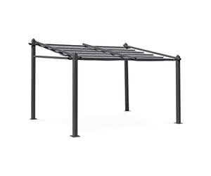 Alice's Garden - Pergola Murale en Aluminium - Murum 3x4m - Toile Grise - Tonnelle idéale pour Votre terrasse. Toit Retractable. Toile coulissante. Structure Aluminium