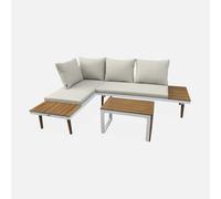Alice's Garden - Salon de Jardin Beige et Blanc modulable en Aluminium et Bois d'acacia. 4 Places. Sao Paulo.140 x 68 x 65cm