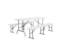 Alice's Garden - Set de Table et bancs de réception. 180cm. Pliables. avec poignée de Transport. Plastique Blanc. Table de Camping