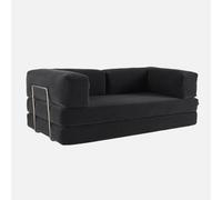Alice's Garden swe anapé Vintage Convertible 3 Places en Velours côtelé Anthracite et Armatures chromées L 200 x P 100 x H 72cm - Seventies