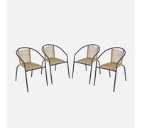 swe auteuils de Jardin Structure métallique Anthracite et résine Couleur Naturelle. Traitement antirouille. Lot de 4 TONALA