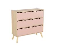 Alice's Garden swe ommode Enfant décor Bois Rose 3 tiroirs. Pieds Bois de pin - 80 x 30 x 79 cm - Azur