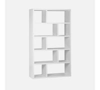Etagère bibliothèque asymétrique 5 niveaux 10 compartiments. casiers. effet bois blanc. L 111.2 x P 39 x H 190cm