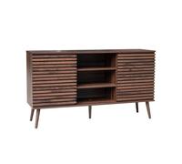 Alice's Garden swe uffet scandinave décor Bois Noyer avec 2 Portes coulissantes rainurées et 4 étagères. Buffet Bas. L 140cm