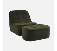 Alice's Garden swe hauffeuse Bouclette texturée 1 Place + Repose Pieds Kaki L 93 x P 104 x H 85cm - Boni