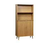 swe tagère bibliothèque scandinave. 2 Portes coulissantes. 4 Niveaux. Effet Bois rainuré. L 80 x P 45 x H 180cm