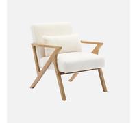 Alice's Garden swe auteuil scandinave Bois d'hévéa et Tissu Effet Fausse Fourrure Blanc crème