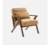 Fauteuil scandinave bois d'hévéa et velours camel