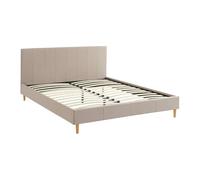 Lit avec sommier à lattes et tête de lit. finition tissu. beige L 211 x P 167.5 x H 89cm