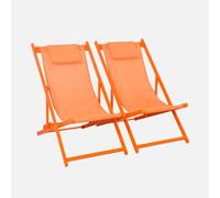 Alice's Garden sweeek - Lot de 2 Bains de Soleil - Gaia Orange - Transat en Aluminium Gris Anthracite et textilene Orange avec Coussin Repose tête. chilienne