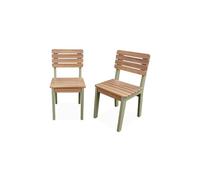 Chaise Bois Pour Enfant Intérieur/extérieur, Salon De Jardin Enfant Bois D'acacia (lot De 2) Caroline Vert De Gris TU