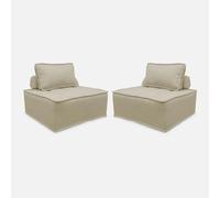 Alice's Garden sweeek - Lot de 2 chauffeuses pour canapé modulable Tissu capitonné Beige avec Un Coussin